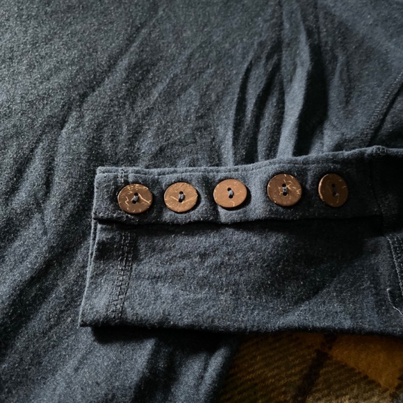 Cleo Blue Mock Neck Sweatshirt with Buttoned Cuffs — Size XS - Picture 3 of 6